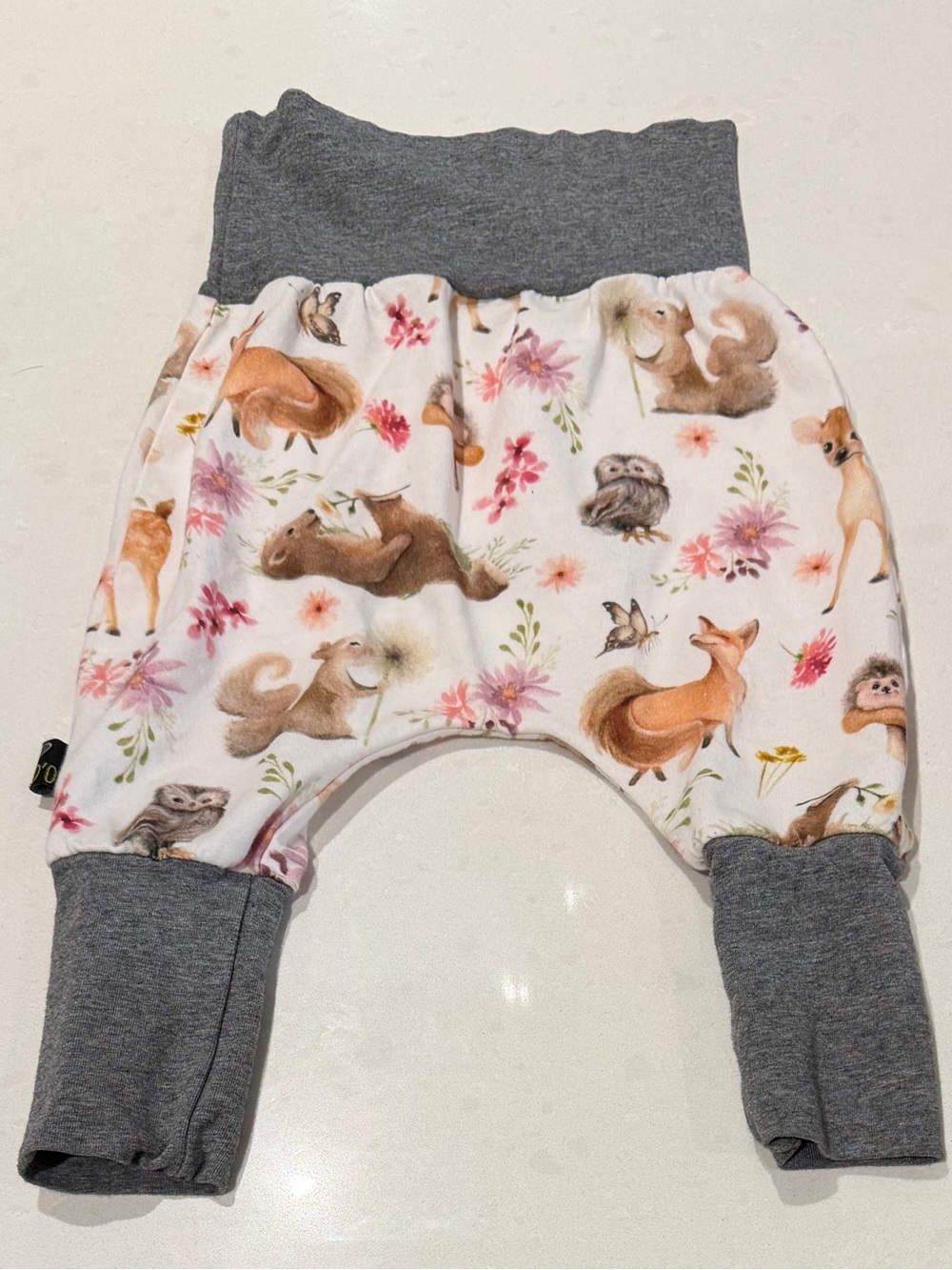 Bebe d’or 6-12m Woodland Animal pants in Gray, Pink, Brown